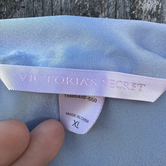 Victoria Secret 2 Piece Sky Baby Blue Satin Pajama Set XL Button Up Top & Pants - Picture 4 of 10